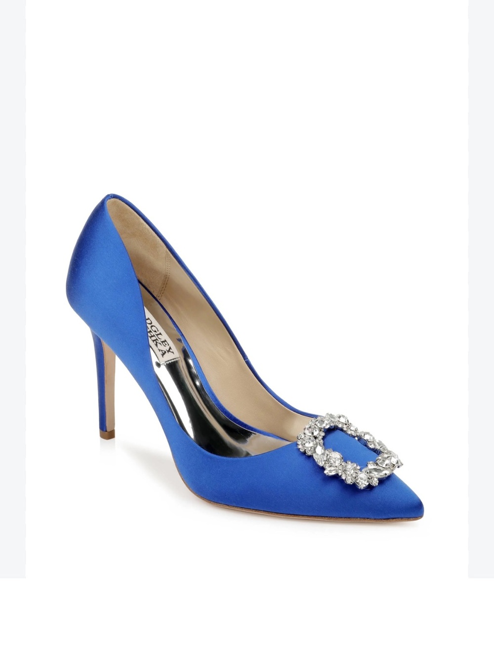 Badgley Mischka Blue Satin Heels Rhinestone Buckle NIB Bridal Formal Size 8.5